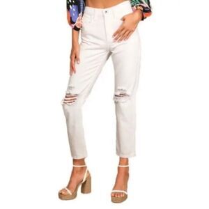 AFRM Luisa White Distressed High Rise Crop Skinny Jean
